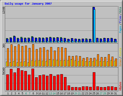 Daily usage for January 2007